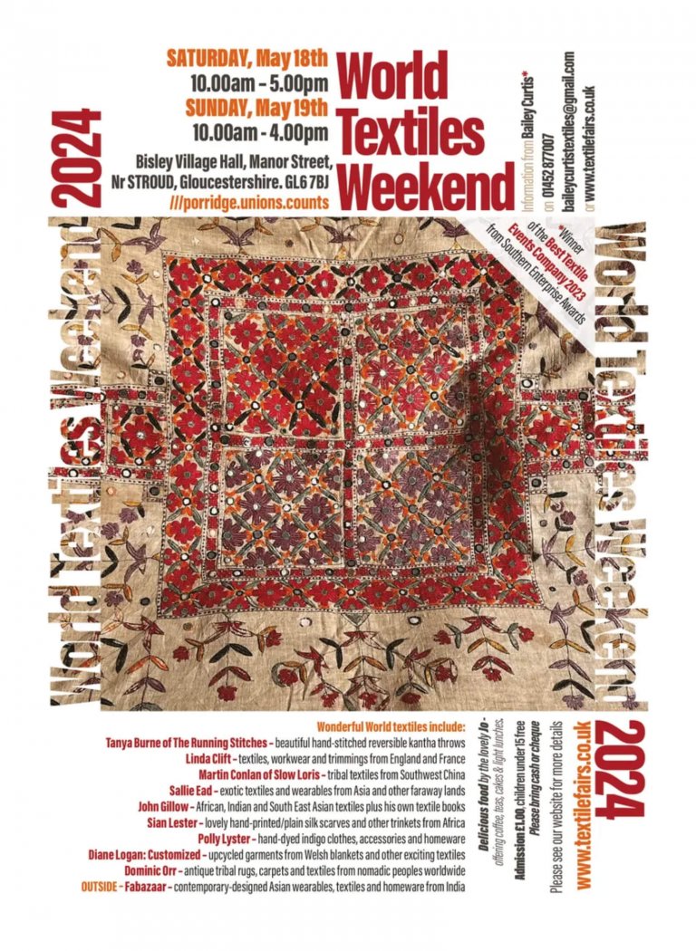 Poster advertising the World Textiles Weekend May 18th - 19th