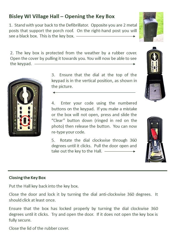 Instructions for opening and locking the key box